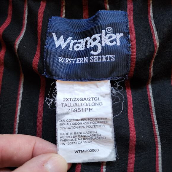 Vintage Wrangler Long Sleeve Shirt Mens Size 2X Button Up Pearl Snap Black Red - Picture 8 of 8